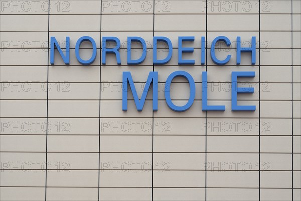 Wall with writing Norddeich Mole, Norddeich, East Frisia, Lower Saxony, Germany, Europe