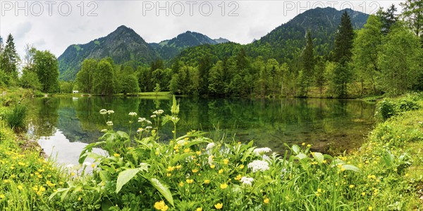 Christlessee, a mountain lake in the Trettachtal valley, near Oberstdorf, Oberallgäu, Allgäu,