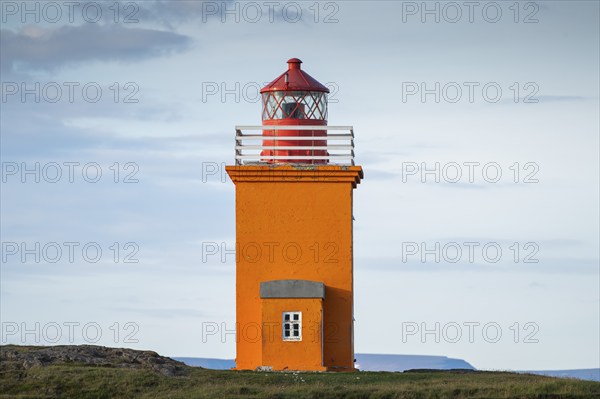 Hegranesviti lighthouse, Hegranes, Landsendi peninsula, near Sauðárkrokur, Skagafjörður, Iceland,