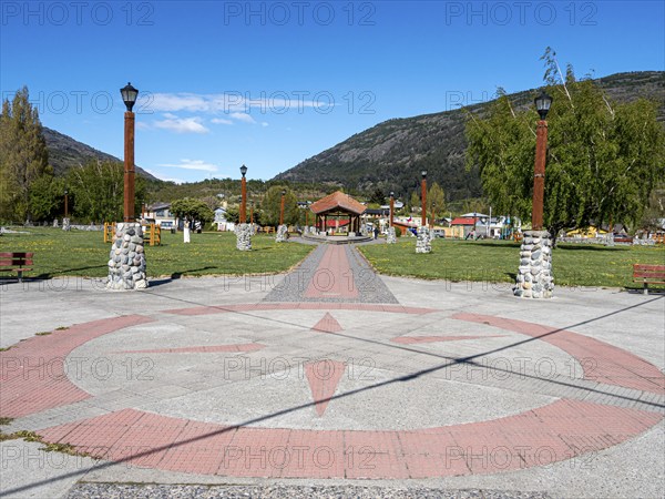 Central place, village Puerto Guadal at lake Lago General Carrera, Patagonia, Chile, South America