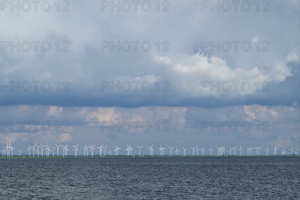 Wind turbines by the sea, North Frisia, Schleswig-Holstein, Germany, Europe