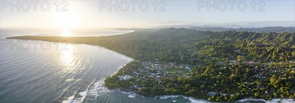 Aerial view, view of Cahuita National Park, coast and coastal landscape with forest, Punta Cahuita