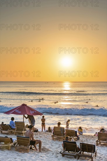 Surfers and bathers, beach, holiday, sunset, travel, beach holiday, tourism, evening sun, evening