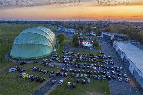 Drive-in cinema at Essen/Mülheim Airport Motor Movies, temporary film screening, at the WDL airship