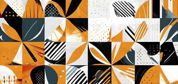Illustration of an abstract Easter egg design with geometric patterns, bold colors, and a mix of
