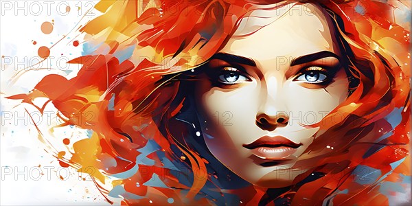 AI generated abstract portrait in vector art foundation watercolor textures with overlapping