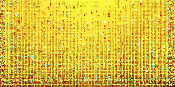 Abstract 3d pixel art technology themed pattern featuring random mosaic in vibrant hues, AI