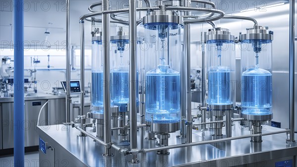 Mechanized pharmaceutical bioreactor in a manufacturing laboratory, AI generated