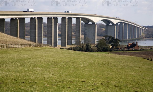 The Orwell Bridge opened in 1982 carries the A14 trunk road over the River Orwell, Ipswich,