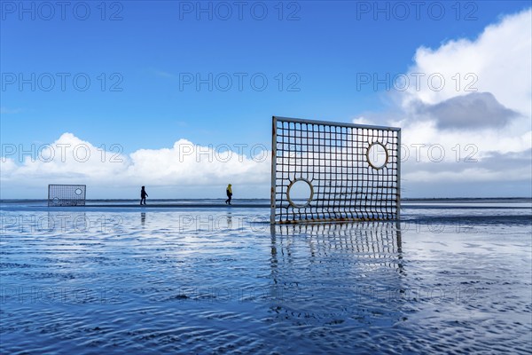 Football pitch, football field, Tor tor, on the beach, tidal creek, in the west of Borkum, island,