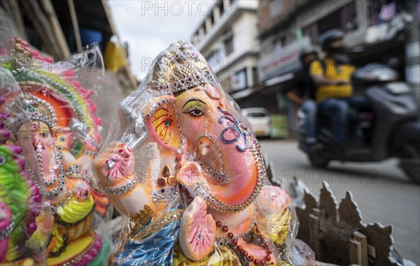 Guwahati, India. 4 September 2024. Idols of the elephant-headed Hindu deity Ganesha displayed for