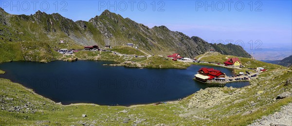 Romania: Lake Balea (Romanian: Balea Lac) from above. The lake is located at the summit of the
