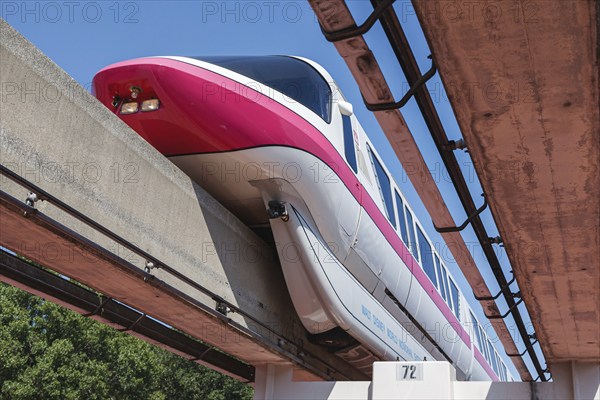 Close up of the elevated electric monorail train in Walt Disney World, Orlando, Florida, USA,