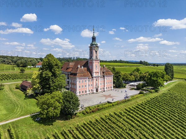 Aerial view of the pilgrimage church Birnau, Uhldingen-Mühlhofen, Lake Constance district,