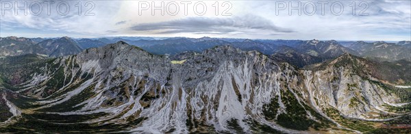 Aerial view, summit and degree, Bavarian and Austrian Schinder, Tegernsee mountains in the Mangfall