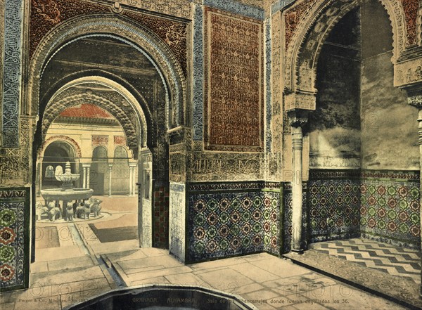 Granada. Alhambra. Sala de los Abencerrajes donde fueron desollados los 36, Spain, c. 1890,