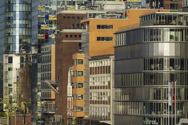 Ensemble of buildings along the Julo-Levin-Ufer in the Media Harbour, Düsseldorf, North