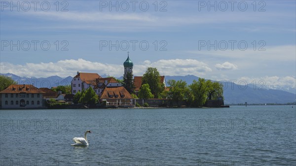 Baroque Church of St George and Castle, moated castle, Lake Constance, Bavaria, Germany, Europe