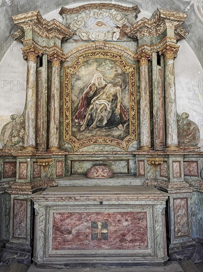 Altarpiece Holy Trinity, God the Father, Jesus and the Holy Spirit in the chapel at the pilgrimage