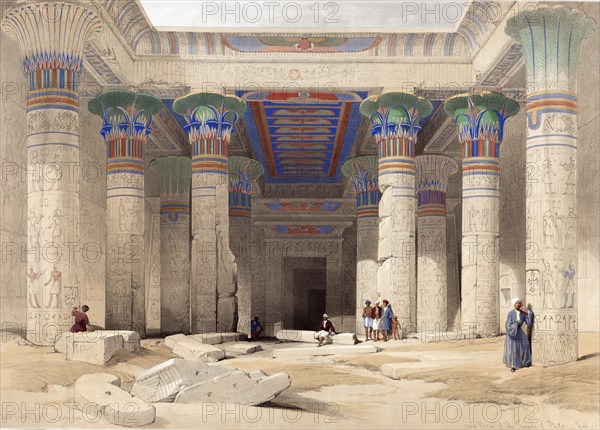 Colonnade of the Temple of Philae, Nubia, Egypt, around 1850, Historical, digitally restored