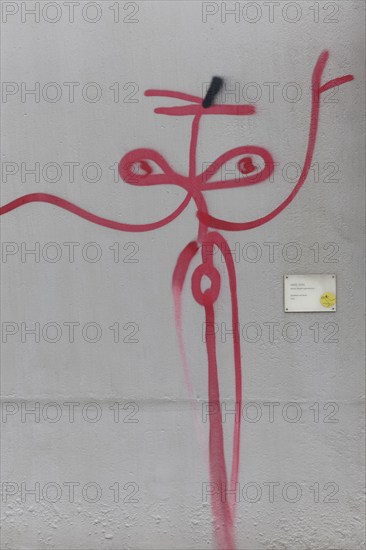 Stick figure, abstract figure, line drawing by street artist Harald Naegeli, sprayer from Zurich,