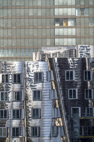 Düsseldorf Media Harbour, Gehry buildings, facade of the Stadttor building, North Rhine-Westphalia,