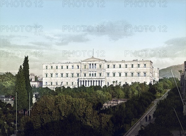 The Royal Palace, Palais Royal, in Athens, Greece, Historical, digitally restored reproduction from