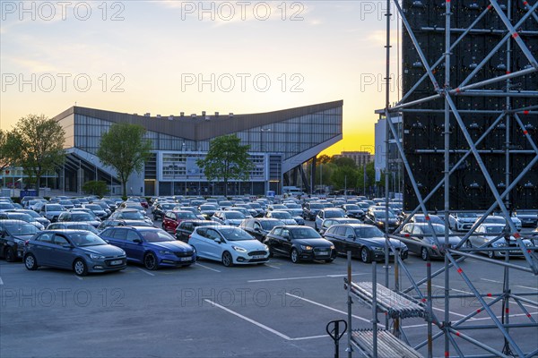 Temporary drive-in cinema, in the car park in front of Messe Essen, Grugahalle, large LED screen,