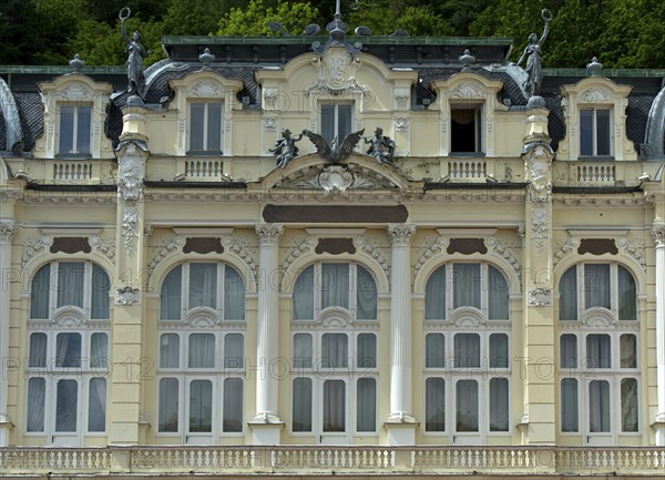 Art Nouveau window front at the Grandhotel Pupp in the spa district, Karlovy Vary, Bohemia, Czech