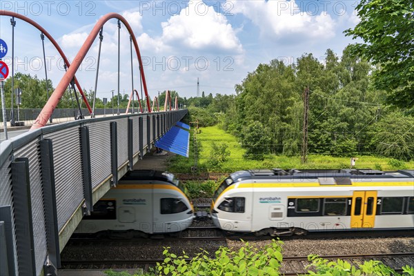 Ripshorster Brücke Oberhausen, railway line, behind it the Gleispark Frintrop, former railway site,