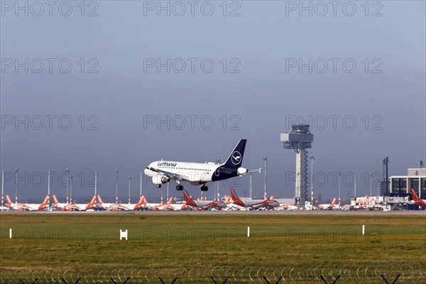 Landing of a Lufthansa Airbus A319 at BER Berlin Brandenburg Airport, Schönefeld, 13 November 2020