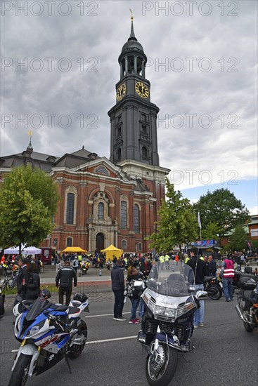 Europe, Germany, Hanseatic City of Hamburg, City, annual biker meeting in front of St Michael's