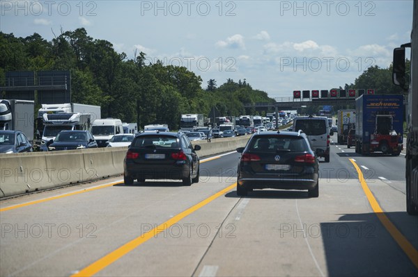 Traffic jam on the A6 Nuremberg-Heilbronn motorway, Bavaria, Germany, Europe