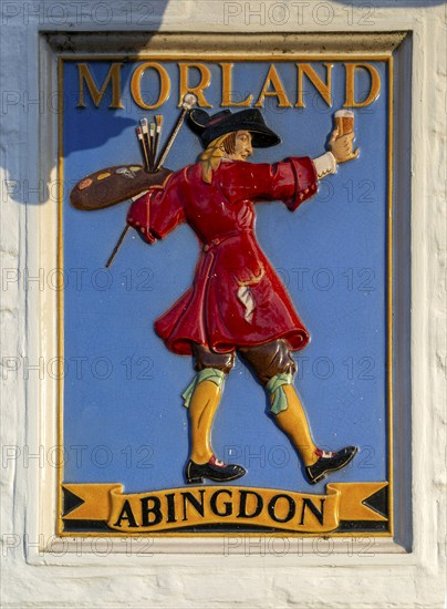 Vintage pub sign of artist Morland brewery beer, Abingdon, Oxfordshire, England, UK