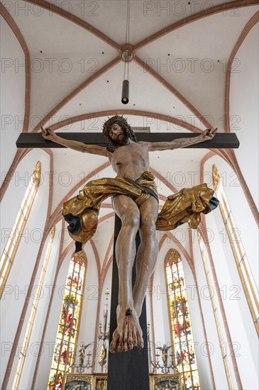Large Christ cross in the chancel, St John and St Martin's Church, Schwabach. Middle Franconia,