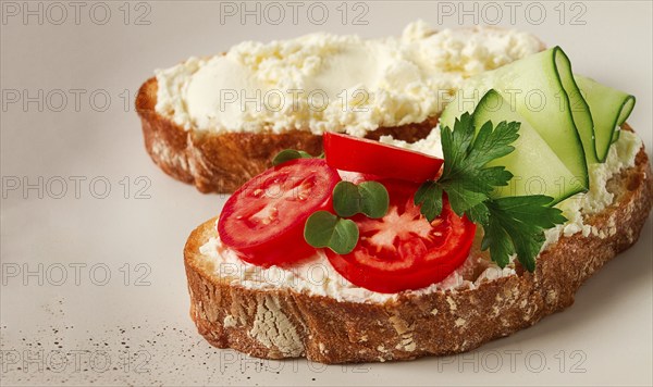 Sandwich, with cream cheese, homemade, on a cutting board, rustic style, no people, selective