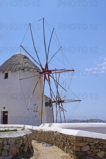 The windmills, the landmark of Mykonos, Cyclades, Greece, Europe