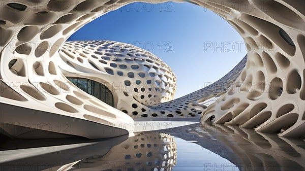 Modern art museum architecture inspired by seashells spiral patterns, AI generated