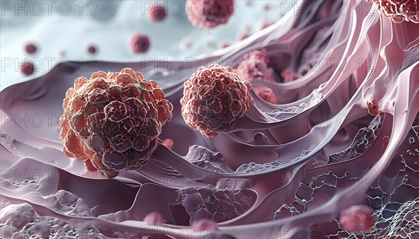 Three dimensional render of metastasis of cancerous tumor, AI generated