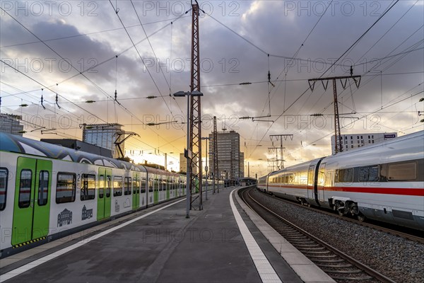 North Rhine-Westphalia, Germany, ICE train leaving Essen main station, regional train arriving, on