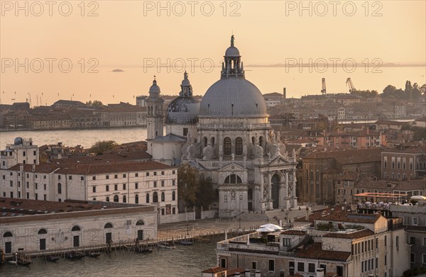 Basilica di Santa Maria della Salute on the Grand Canal at sunset, view from the Campanile di San