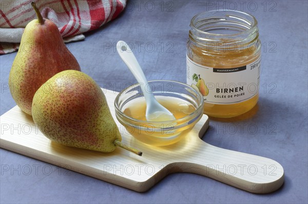 Pear jelly in peel and jar, pears