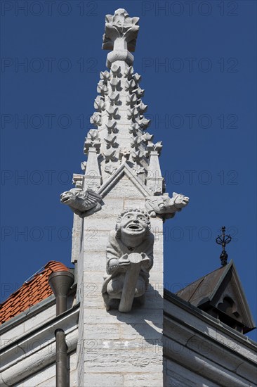 Mythological figures and monk as gargoyle, south chapel, medieval cathedral, Visby Cathedral, St