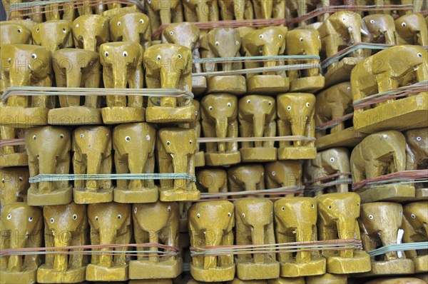 Small teak elephants, Erawan Shrine, Bangkok, Thailand, Asia