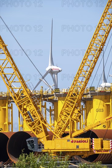 Transhipment centre for offshore wind turbines, which are transported here by the manufacturer and