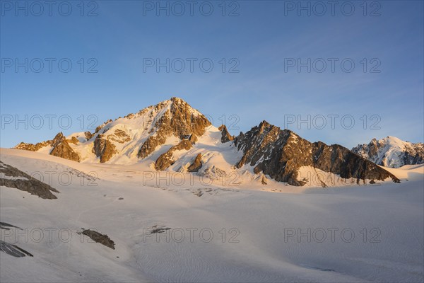 High alpine mountain landscape at sunset, Glacier du Tour, Glacier and mountain peaks in the