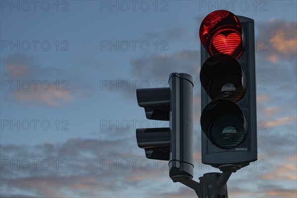 Traffic light with red heart, Akureyri, Eyjafjörður, Iceland, Europe