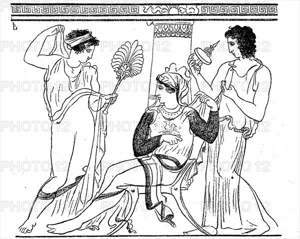 Greek family life in the Hellenic culture in ancient Greece, depiction on a funerary monument,