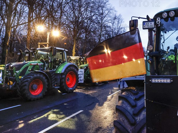 Thousands of farmers demonstrate with their tractors against the planned cancellation of the