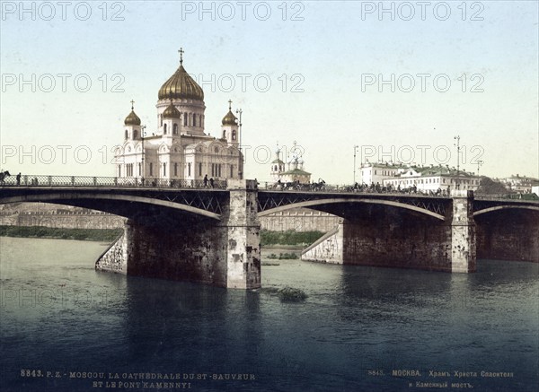 Cathedral of Christ the Saviour and the Kamenny Bridge, Moscow, Russia, 1890, Historical, digitally